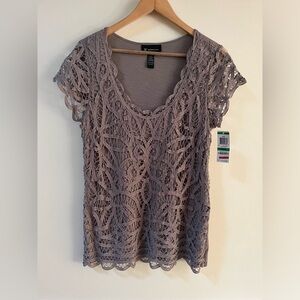 INC lace overlay cotton tee